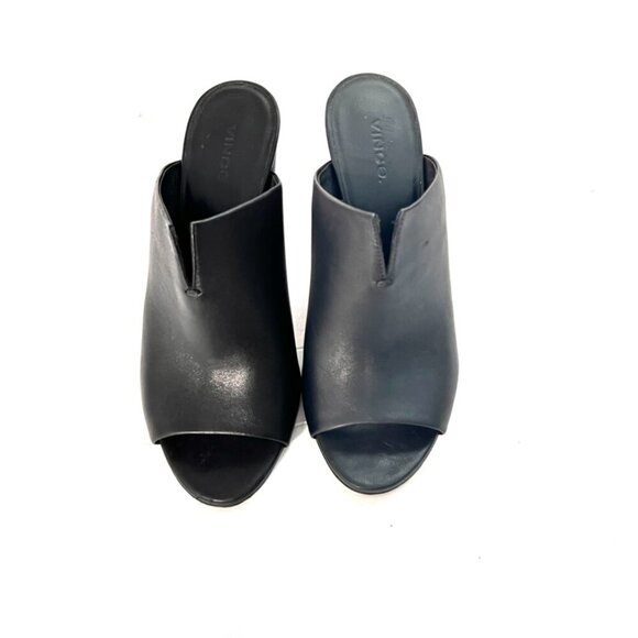 Vince Shoes Women's Alora Black Leather Peep Toe Mule Heeled slides - Picture 4 of 9